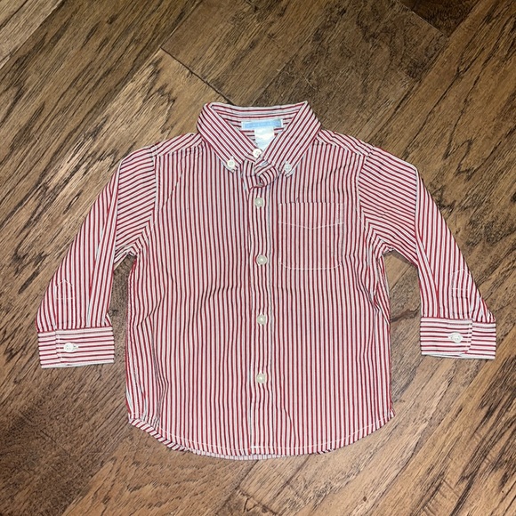 Jamie and Jack Red striped long sleeve buttondown 12-18Months - Picture 1 of 4